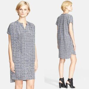 Vince Black + White Speckled Cap Sleeve Mini Dress with Pockets 100% Silk Size M